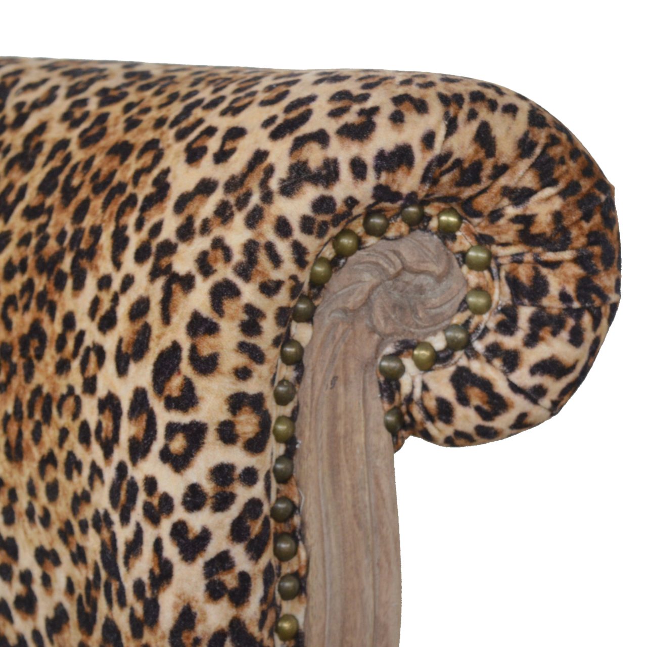 Leopard Print Studded Chair Brown Foam Wood Fabric