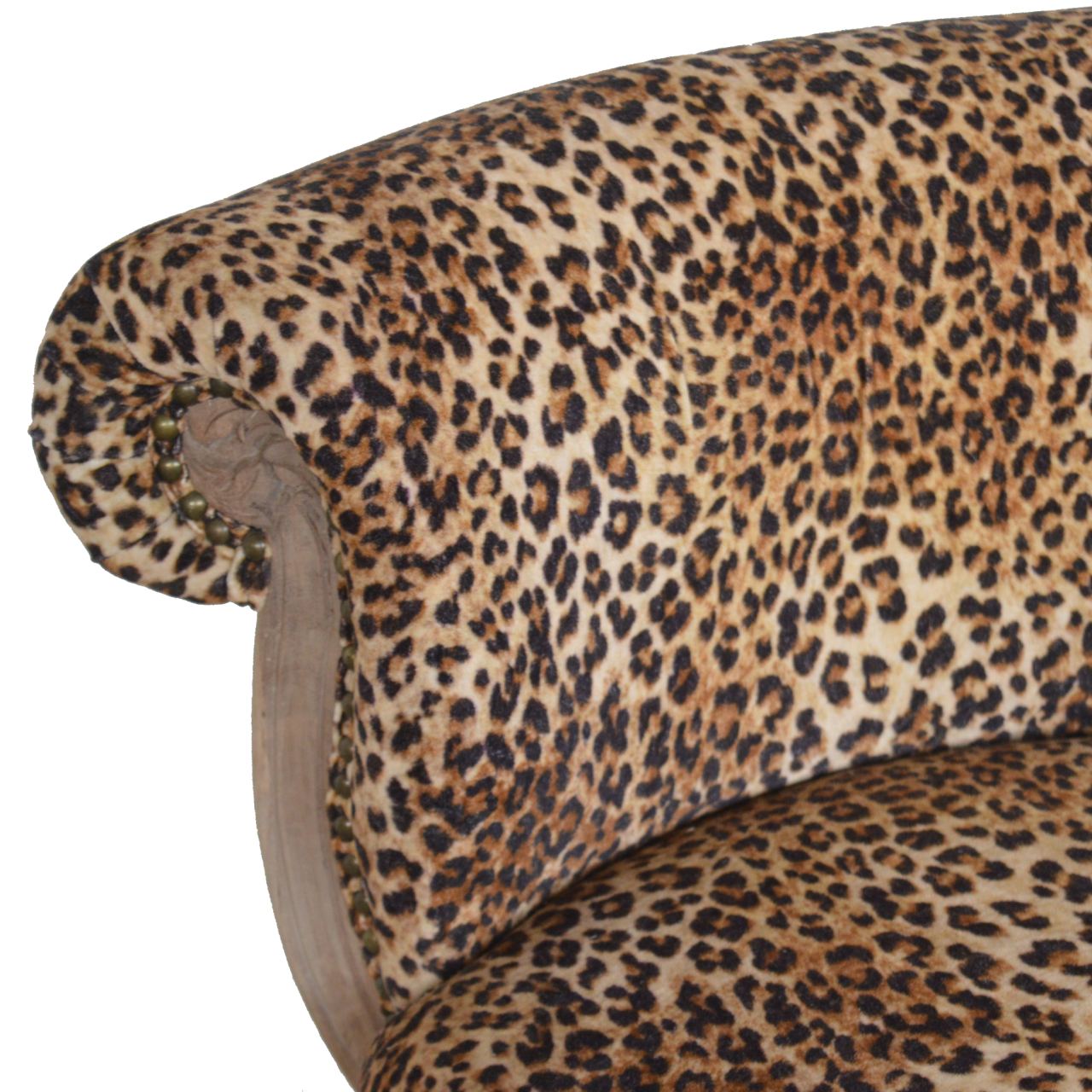 Leopard Print Studded Chair Brown Foam Wood Fabric