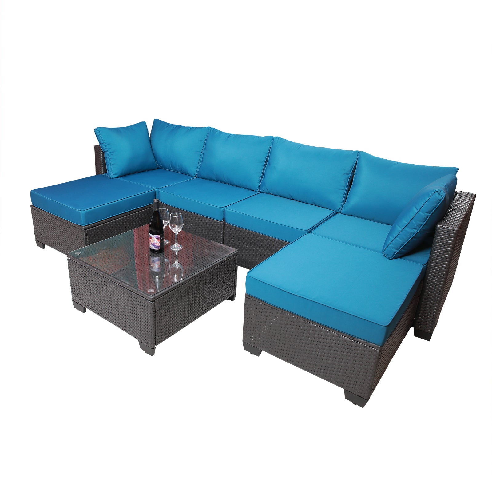 Outdoor Garden Patio Furniture 7 Piece Pe Rattan Wicker Cushioned Sofa Sets And Coffee Table, Patio Furniture Set Outdoor Couch Outdoor Couch Patio Furniture Outdoor Sofa Patio Couch Yes Complete Patio Set Black Blue Rust Resistant Frame Water Resistant