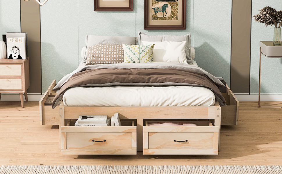 Full Size Platform Bed With 6 Storage Drawers,Antique Natural Antique Natural Mdf Lvl