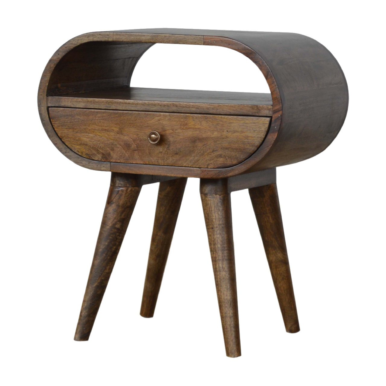 Grey Washed Circular Bedside Gray Wash Solid Wood