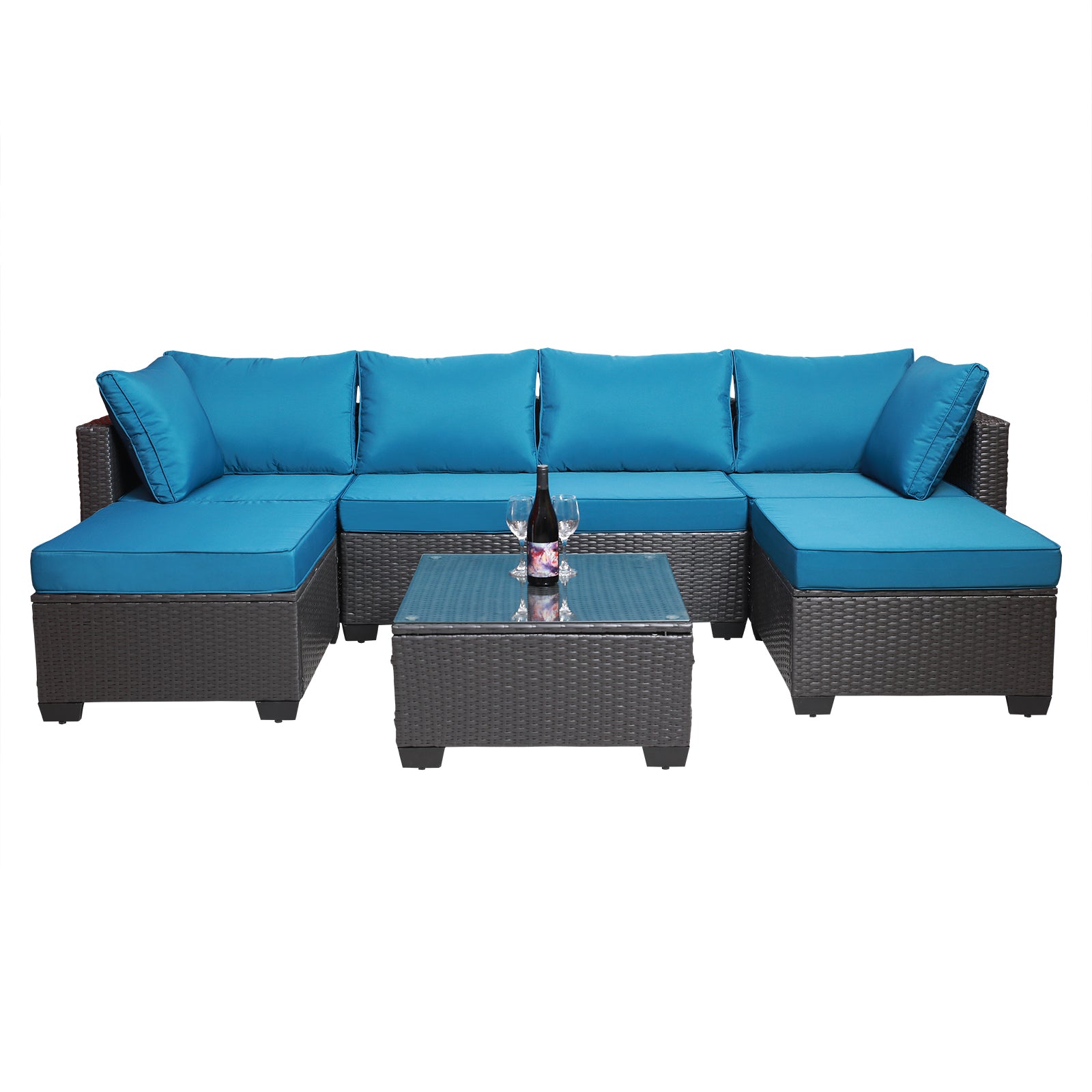 Outdoor Garden Patio Furniture 7 Piece Pe Rattan Wicker Cushioned Sofa Sets And Coffee Table, Patio Furniture Set Outdoor Couch Outdoor Couch Patio Furniture Outdoor Sofa Patio Couch Yes Complete Patio Set Black Blue Rust Resistant Frame Water Resistant