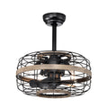 18'' Farmhouse Ceiling Fans Light Caged Ceiling Fan With Remote Control 3 Speeds Adjustable , Wood Rustic Enclosed Reversible Ceiling Fans For Bedroomliving Room, Kitchen. Matte Black American Traditional Abs Metal