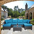 Outdoor Garden Patio Furniture 7 Piece Pe Rattan Wicker Cushioned Sofa Sets And Coffee Table, Patio Furniture Set Outdoor Couch Outdoor Couch Patio Furniture Outdoor Sofa Patio Couch Yes Complete Patio Set Black Blue Rust Resistant Frame Water Resistant