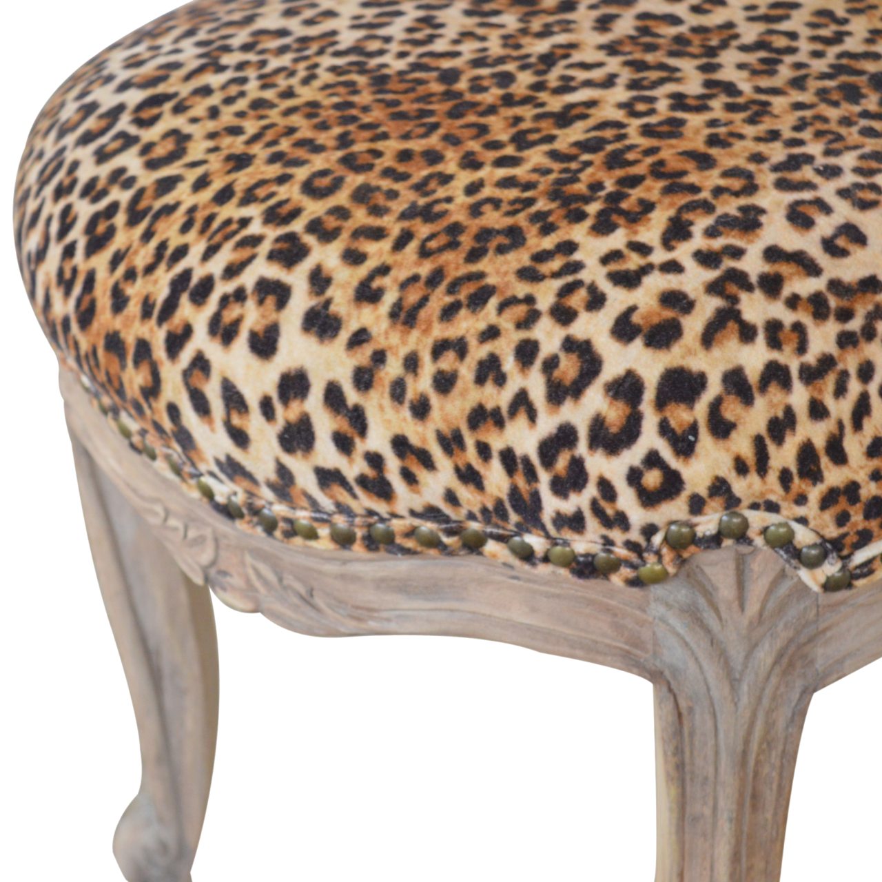 Leopard Print Studded Chair Brown Foam Wood Fabric