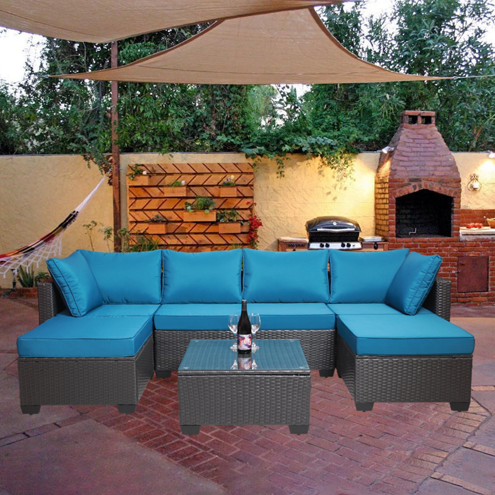 Outdoor Garden Patio Furniture 7 Piece Pe Rattan Wicker Cushioned Sofa Sets And Coffee Table, Patio Furniture Set Outdoor Couch Outdoor Couch Patio Furniture Outdoor Sofa Patio Couch Yes Complete Patio Set Black Blue Rust Resistant Frame Water Resistant