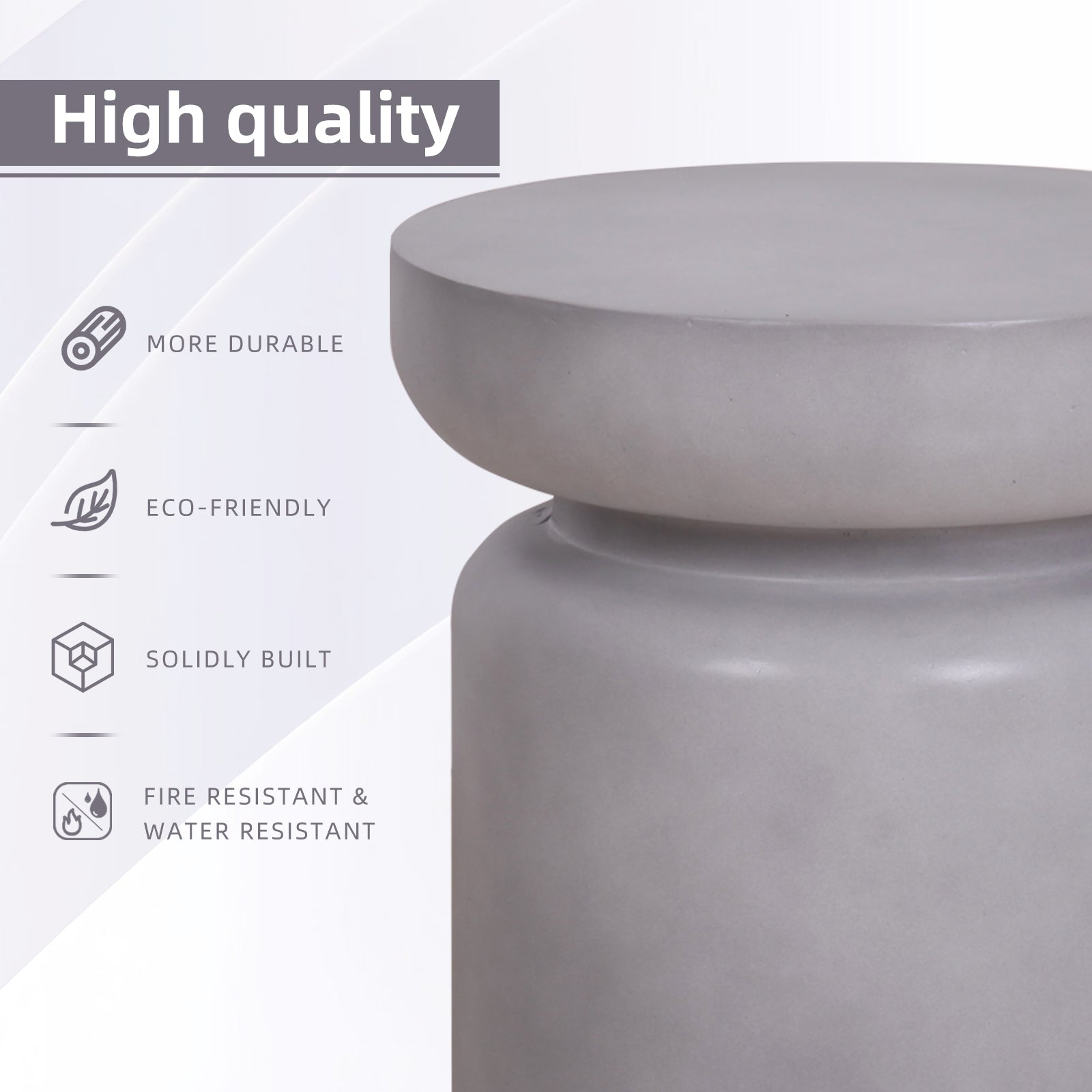 Faux Concrete Texture 17 Inch Height Accent Table For Indoor And Outdoor Gray Garden & Outdoor European Magnesium Oxide