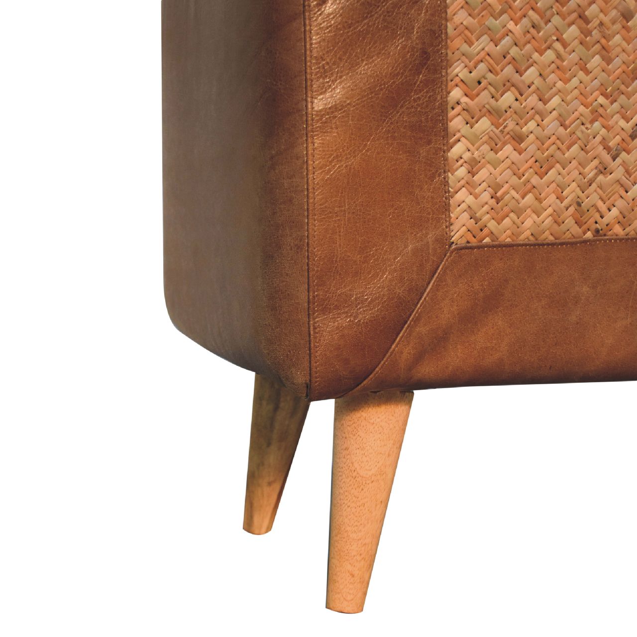 Large Seagrass Buffalo Hide Nordic Bench Oak Leather Solid Wood