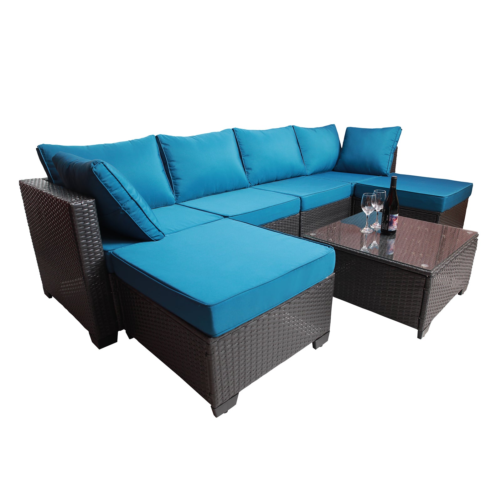 Outdoor Garden Patio Furniture 7 Piece Pe Rattan Wicker Cushioned Sofa Sets And Coffee Table, Patio Furniture Set Outdoor Couch Outdoor Couch Patio Furniture Outdoor Sofa Patio Couch Yes Complete Patio Set Black Blue Rust Resistant Frame Water Resistant