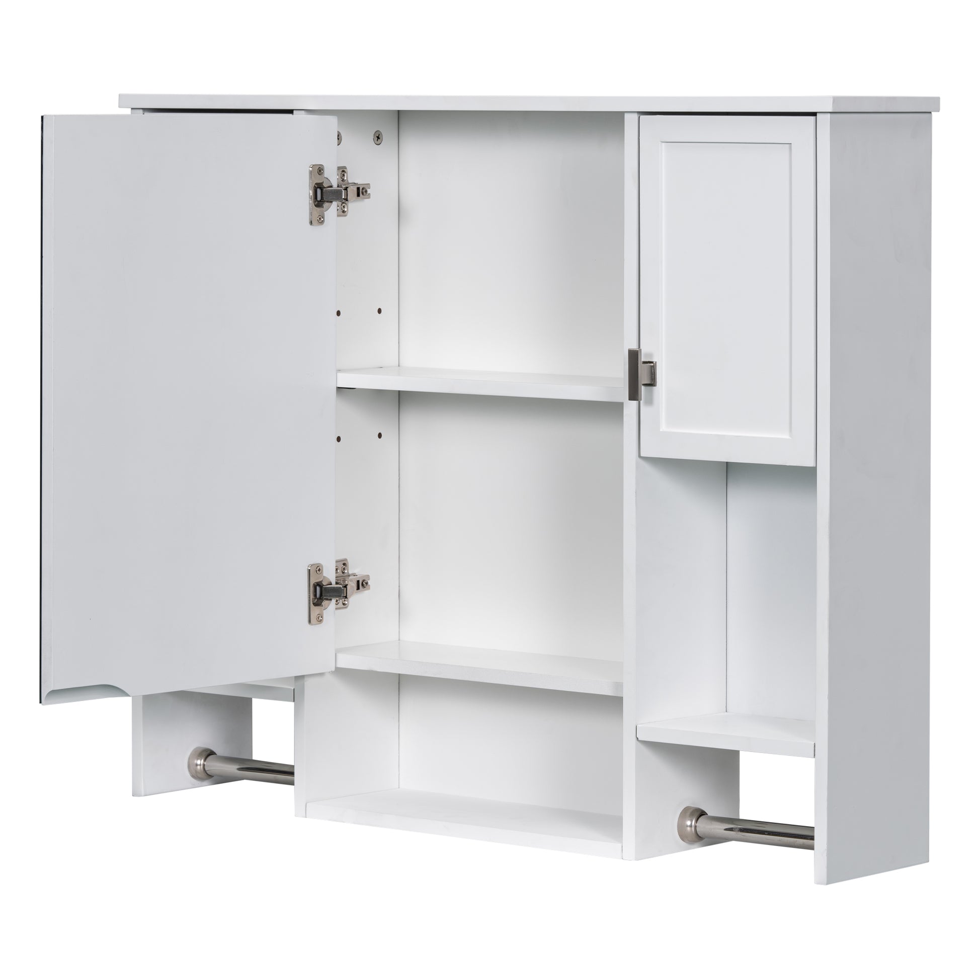 35'' X 28'' Modern Wall Mounted Bathroom Storage Cabinet, Bathroom Wall Cabinet With Mirror, Medicine Cabinet With Towels Bar White 3 5 Mirror Included Bathroom Wall Mounted Mdf Painted