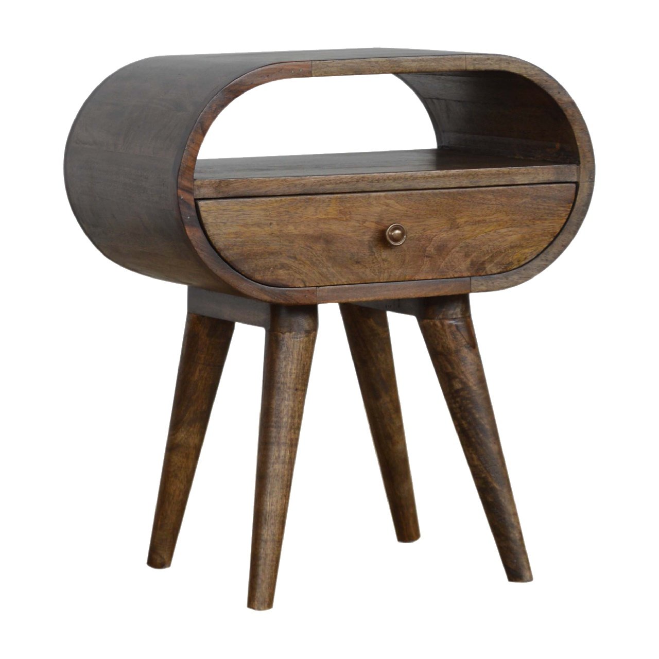 Grey Washed Circular Bedside Gray Wash Solid Wood