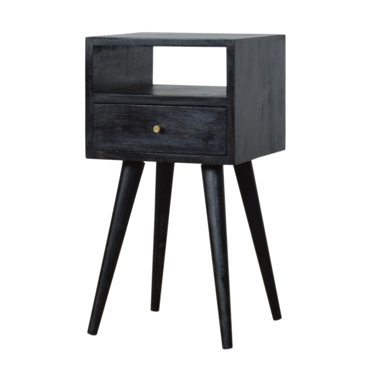 Mini Ash Black Bedside Black Solid Wood