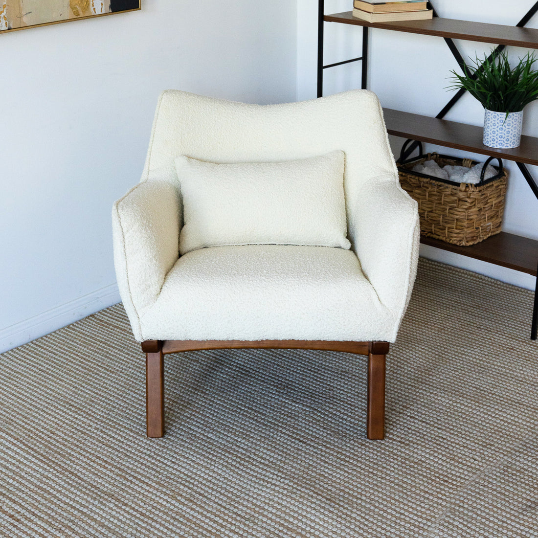 Brayden Mid Century Moder Armchair Beige Boucle