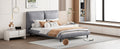 Queen Size Upholstered Platform Bed With Two Large Headrests And Thick Fabric, Polyester, Gray Gray Polyester
