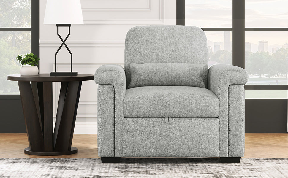 3 In 1 Convertible Sleeper Chair Sofa Bed Pull Out Couch Adjustable Chair With Pillow, Adjust Backrest Into A Sofa, Lounger Chair, Single Bed Or Living Room Or Apartment, Gray Gray Polyester