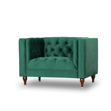 Evelyn Mid Century Modern Tufted Back Velvet Lounge Chair Green Velvet