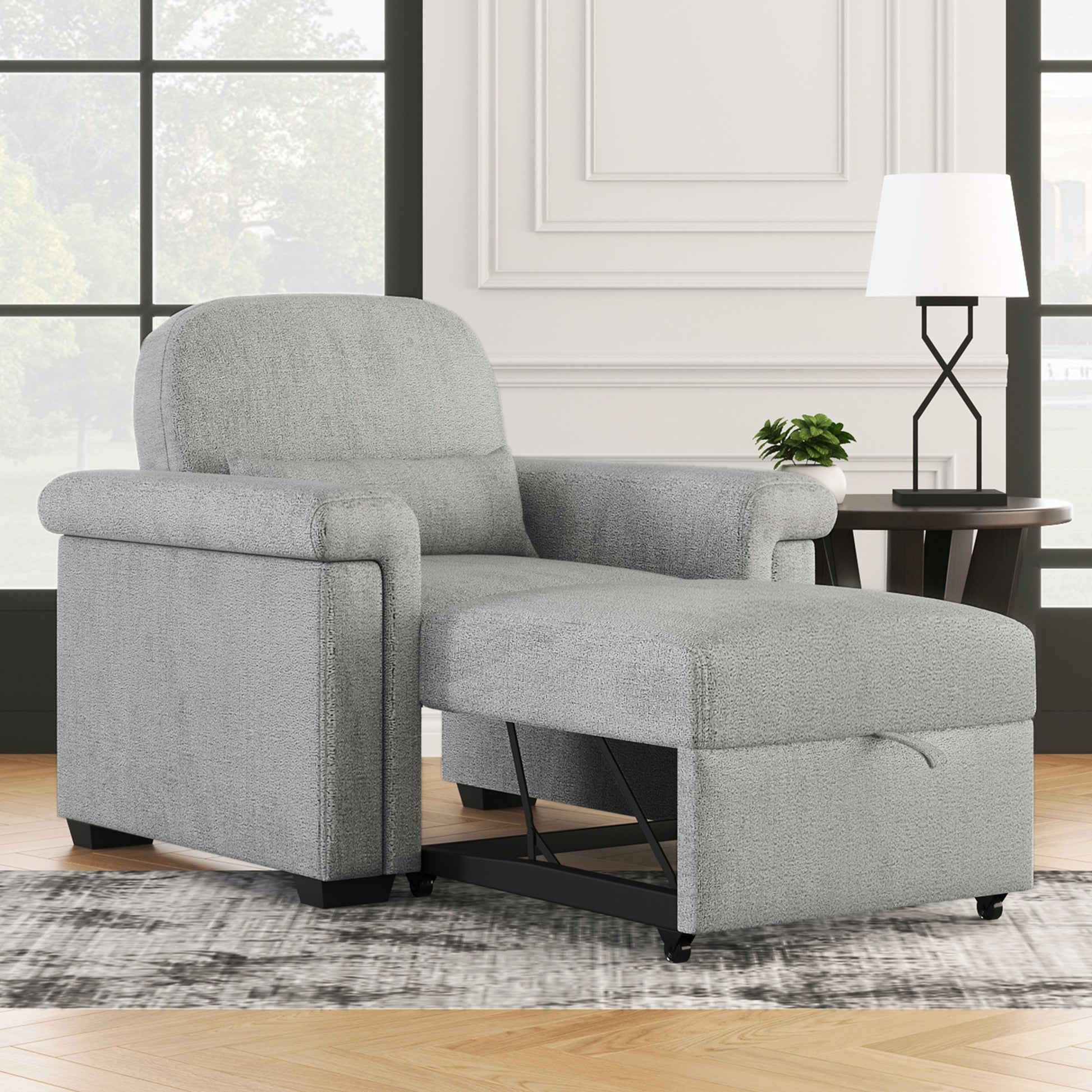 3 In 1 Convertible Sleeper Chair Sofa Bed Pull Out Couch Adjustable Chair With Pillow, Adjust Backrest Into A Sofa, Lounger Chair, Single Bed Or Living Room Or Apartment, Gray Gray Polyester