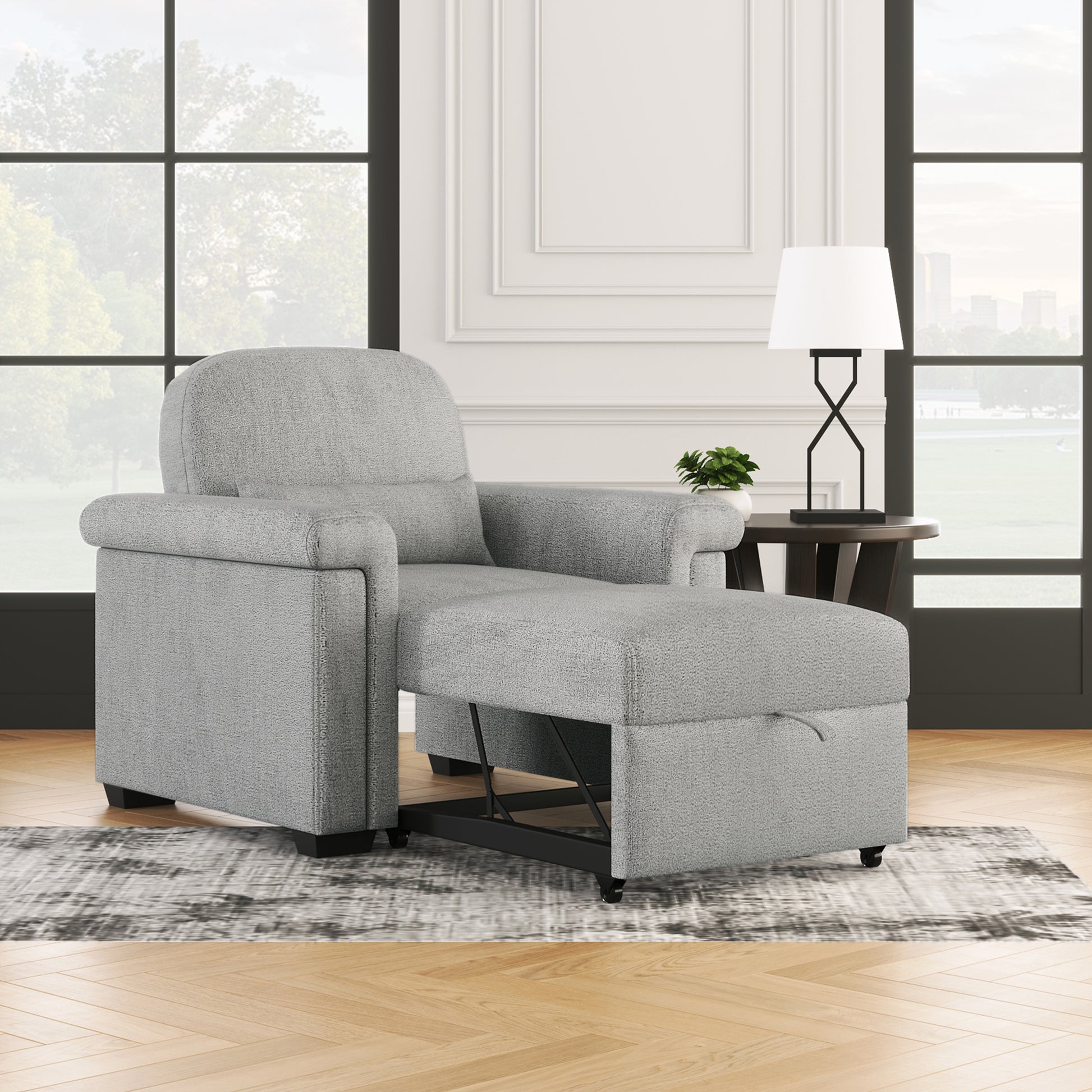 3 In 1 Convertible Sleeper Chair Sofa Bed Pull Out Couch Adjustable Chair With Pillow, Adjust Backrest Into A Sofa, Lounger Chair, Single Bed Or Living Room Or Apartment, Gray Gray Polyester