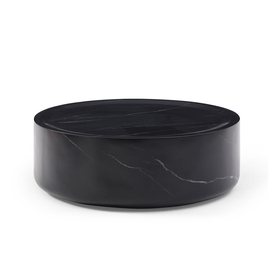 35.43'' Black Marble Round Coffee Table,Simple Modern Center Cocktail Table For Living Room Office,No Need Assembly. Black Fiberglass