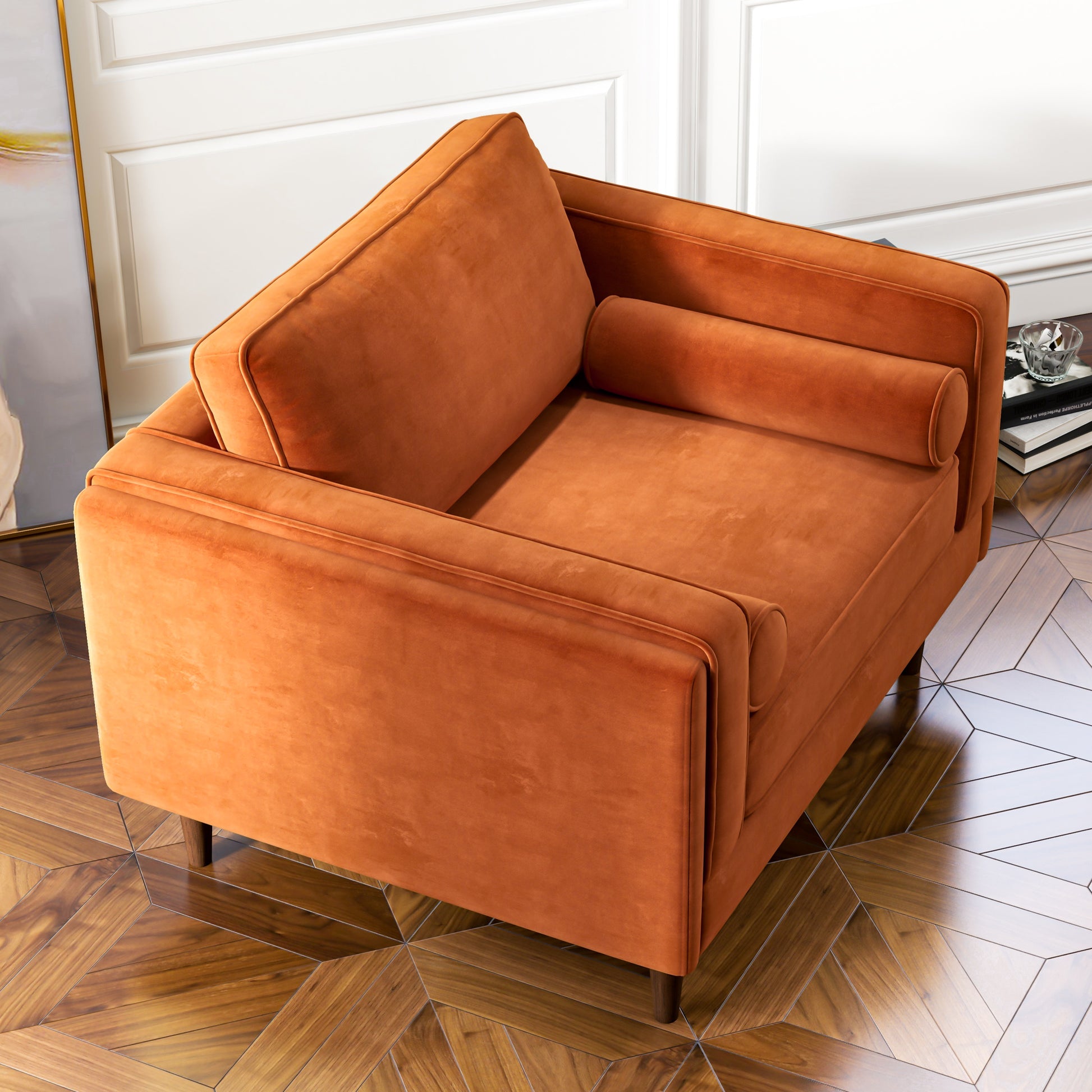 Amber Velvet Lounge Chair Orange Velvet