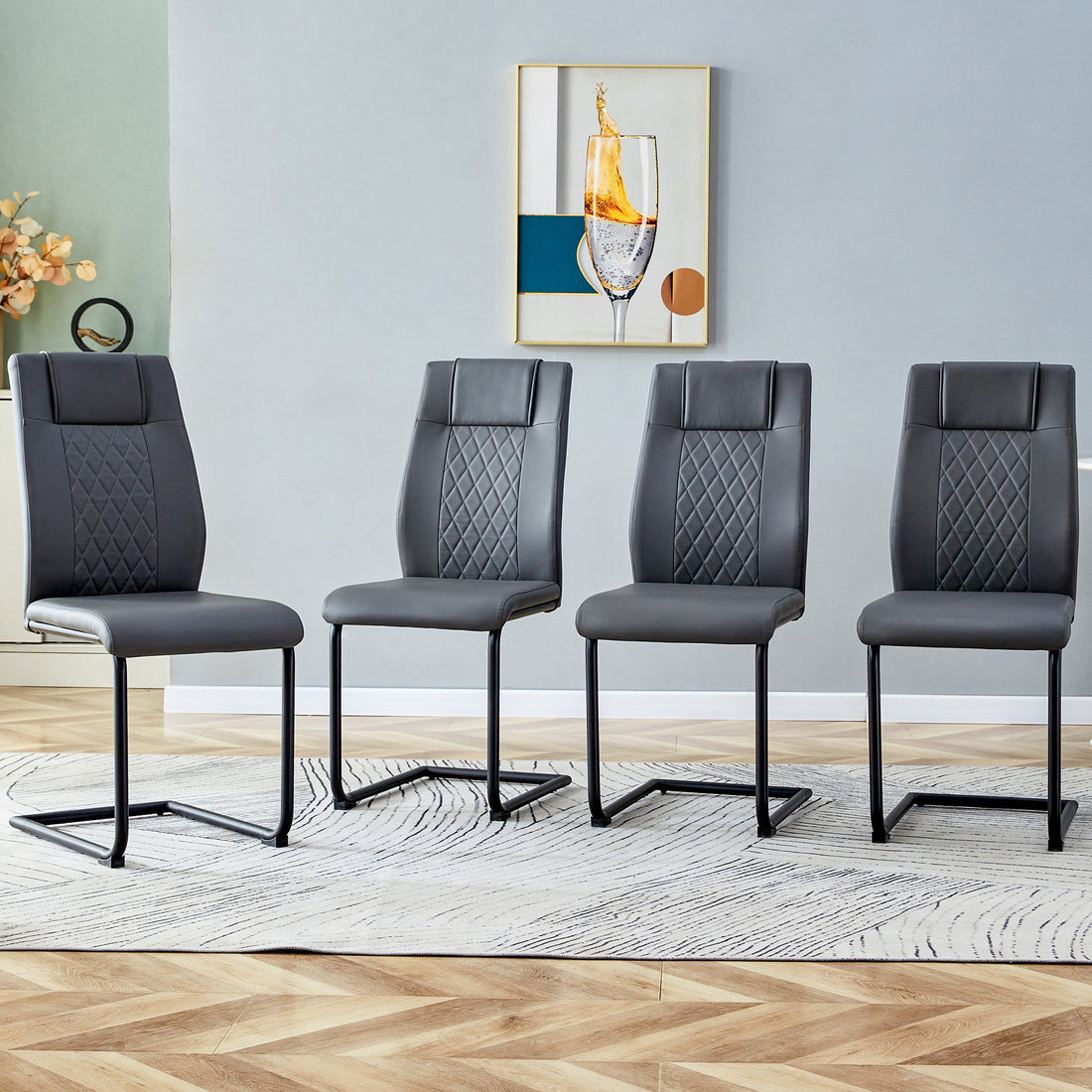 Modern Dining Chair With Faux Leather Cushioned Seats Dining Chair With Metal Legs, Suitable For Kitchen, Living Room, Bedroom, Dining Room Side Chairs, Set Of 4 Pieces Gray Pu Leather C 001 Gray Pu