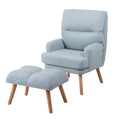 Accent Chair With Ottoman Set, Fabric Armchair With Wood Legs And Adjustable Backrestmid Century Modern Comfy Lounge Chair For Living Room, Bedroom, Reading Room And Study Blue Textile 1 Seat