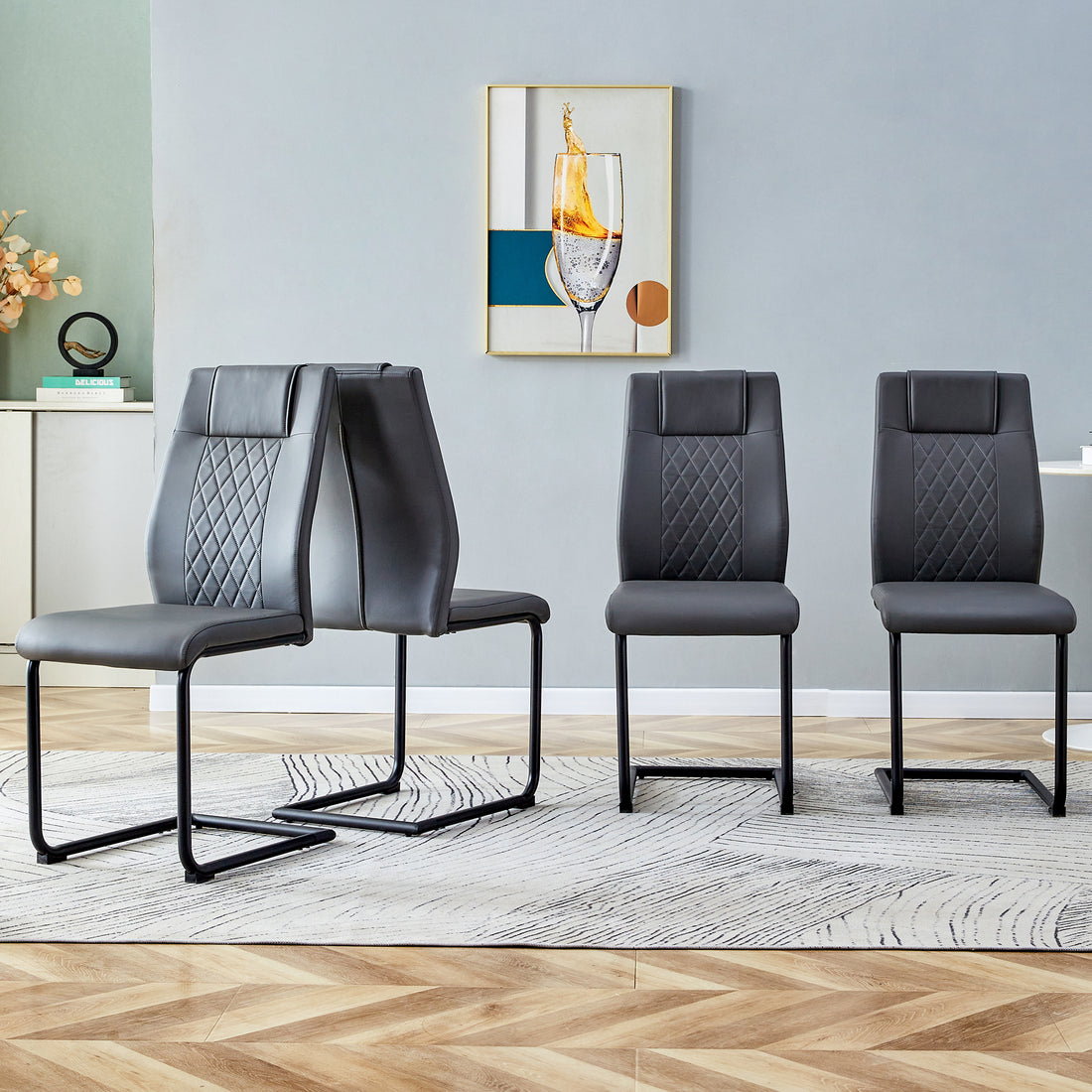 Modern Dining Chair With Faux Leather Cushioned Seats Dining Chair With Metal Legs, Suitable For Kitchen, Living Room, Bedroom, Dining Room Side Chairs, Set Of 4 Pieces Gray Pu Leather C 001 Gray Pu
