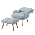 Accent Chair With Ottoman Set, Fabric Armchair With Wood Legs And Adjustable Backrestmid Century Modern Comfy Lounge Chair For Living Room, Bedroom, Reading Room And Study Blue Textile 1 Seat