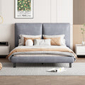 Queen Size Upholstered Platform Bed With Two Large Headrests And Thick Fabric, Polyester, Gray Gray Polyester