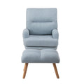 Accent Chair With Ottoman Set, Fabric Armchair With Wood Legs And Adjustable Backrestmid Century Modern Comfy Lounge Chair For Living Room, Bedroom, Reading Room And Study Blue Textile 1 Seat
