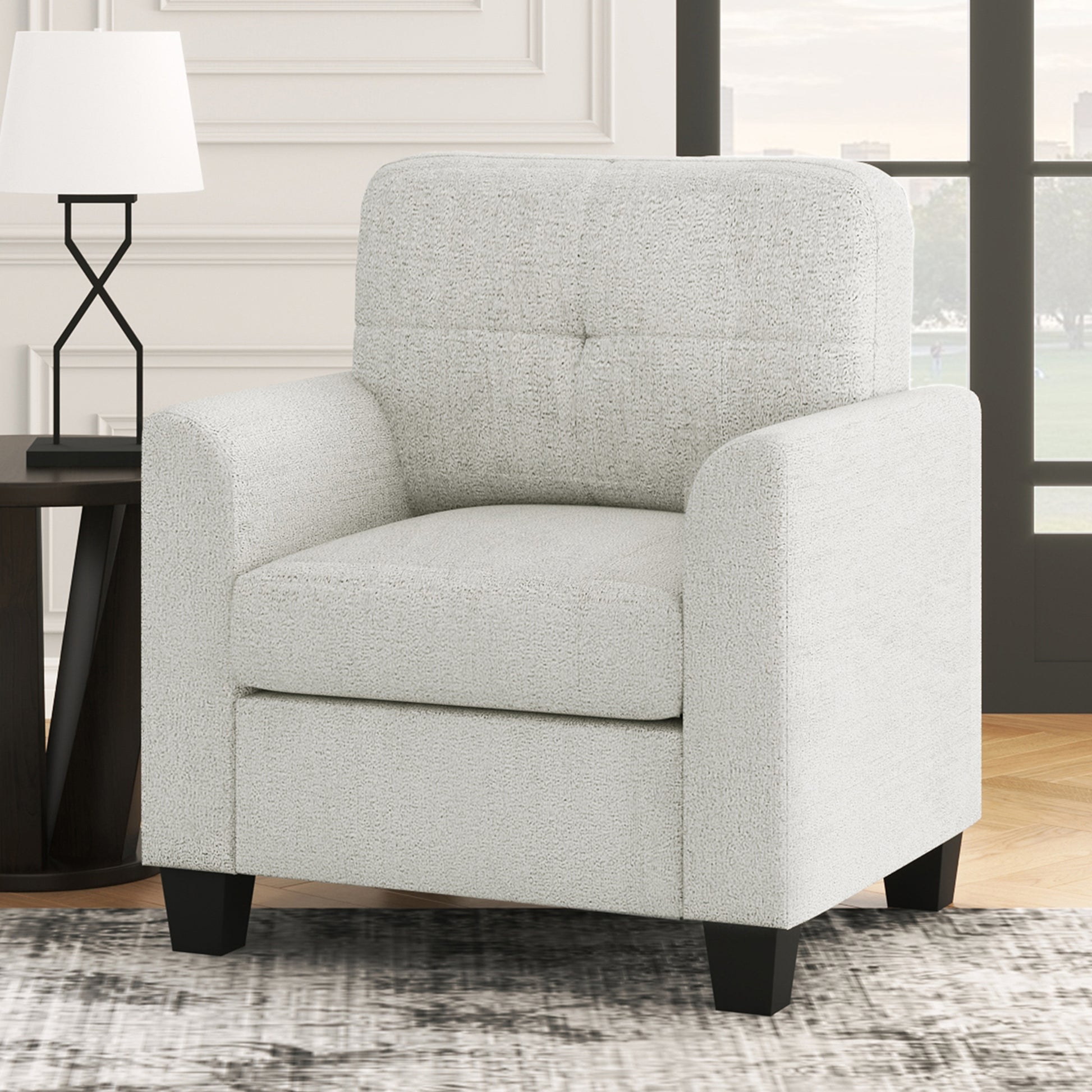 Mid Century Modern Accent Chair Cozy Armchair Button Tufted Back And Wood Legs For Living Room, Office Room, Beige Beige Primary Living Space Polyester