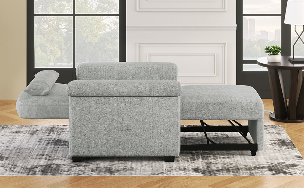 3 In 1 Convertible Sleeper Chair Sofa Bed Pull Out Couch Adjustable Chair With Pillow, Adjust Backrest Into A Sofa, Lounger Chair, Single Bed Or Living Room Or Apartment, Gray Gray Polyester