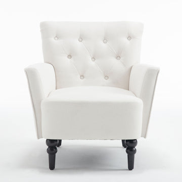Mid Century Morden Arm Chair, Accent Chair With Ergonomic Cushion,Upholstered In Linen Fabric, Solid Wood Legs,Upholstered Single Sofa Club Chair For Living Room, Bedroom, Home Office,Cream. Cream Primary Living Space Mid Century Modern,Modern Rubberwood