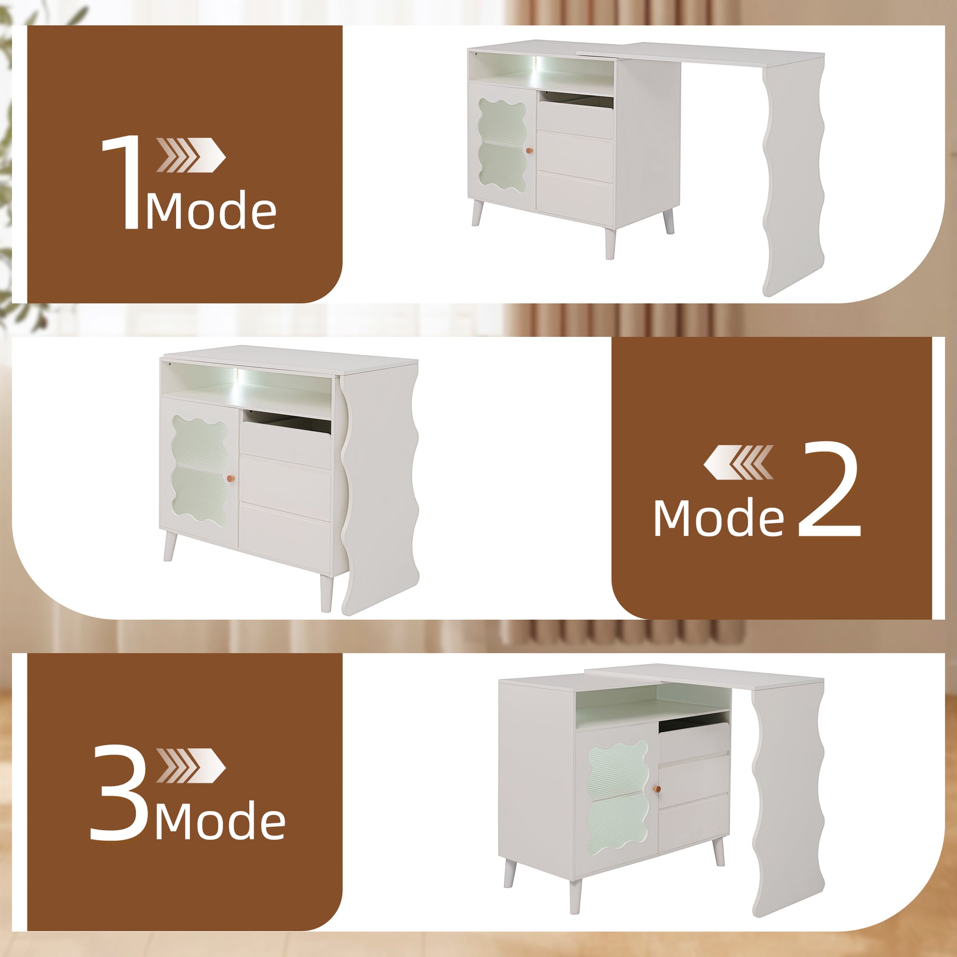 41" 79" Led L Shaped Modern Farmhouse Sideboard Buffet Cabinet, Wood Buffet Storage Cabinet With Drawers & Shelves, Large Coffee Bar Cabinet With Storage, Microwave Stand For Kitchen, Dining Room White Dining Room Modern Mdf