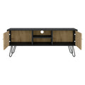 Toka Hairpin Legs Tv Rack With Media Center And 2 Door, Black Macadamia Black Multi 40 49 Inches Particle Board Pine