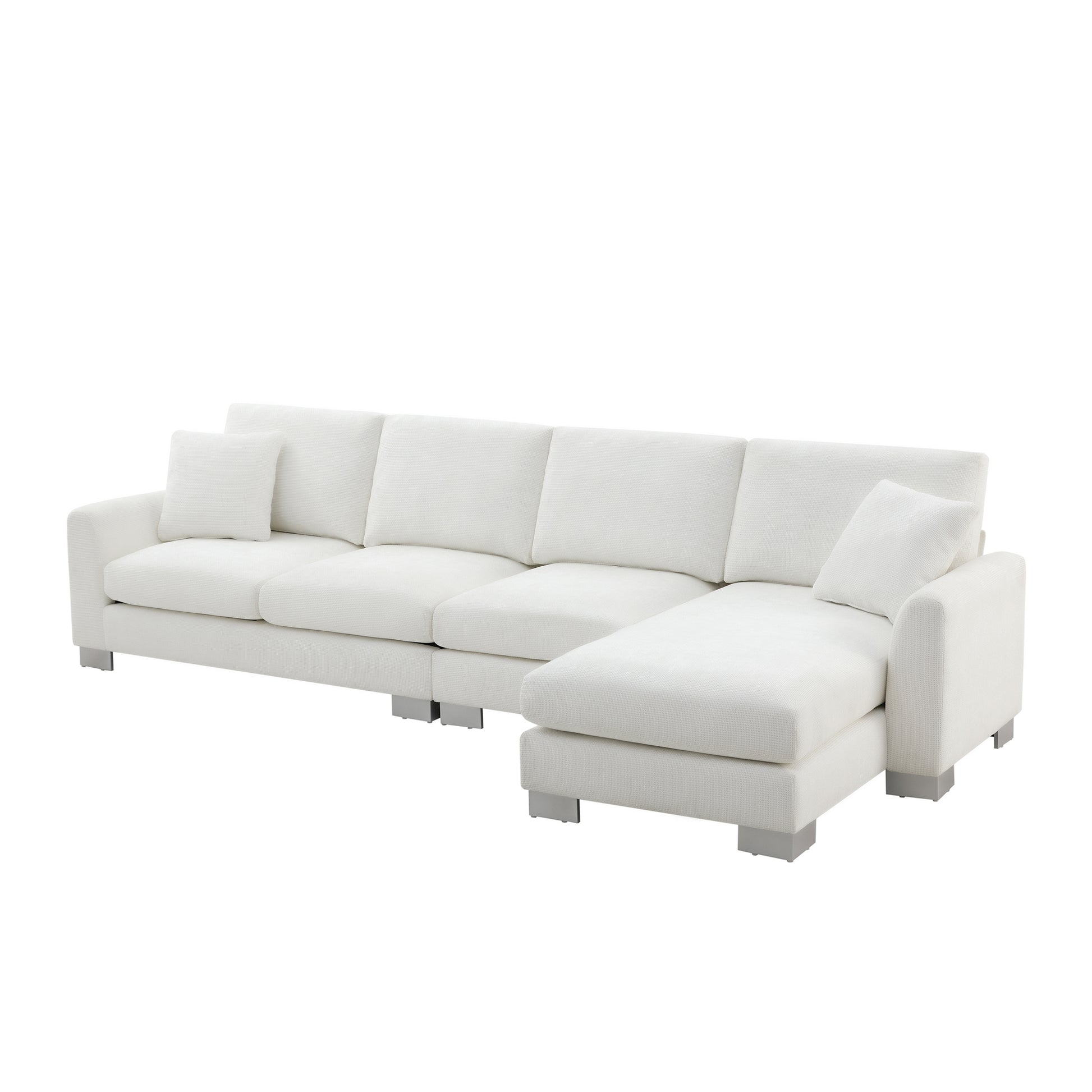 119*55" Modern Oversized Sectional Sofa,L Shaped Luxury Couch Set With 2 Free Pillows,5 Seat Chenille Indoor Furniture With Chaise For Living Room,Apartment,Office,2 Colors White Chenille