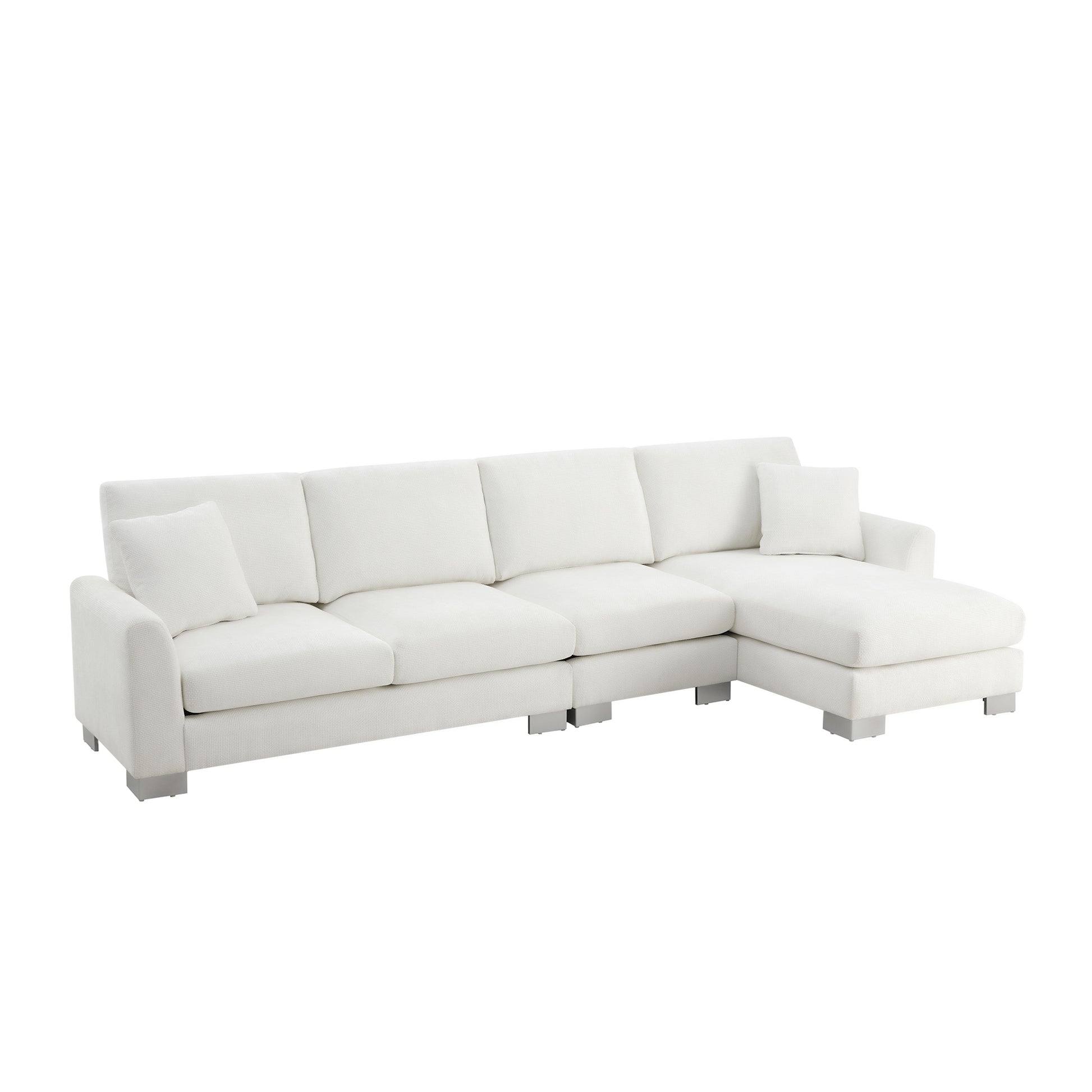 119*55" Modern Oversized Sectional Sofa,L Shaped Luxury Couch Set With 2 Free Pillows,5 Seat Chenille Indoor Furniture With Chaise For Living Room,Apartment,Office,2 Colors White Chenille