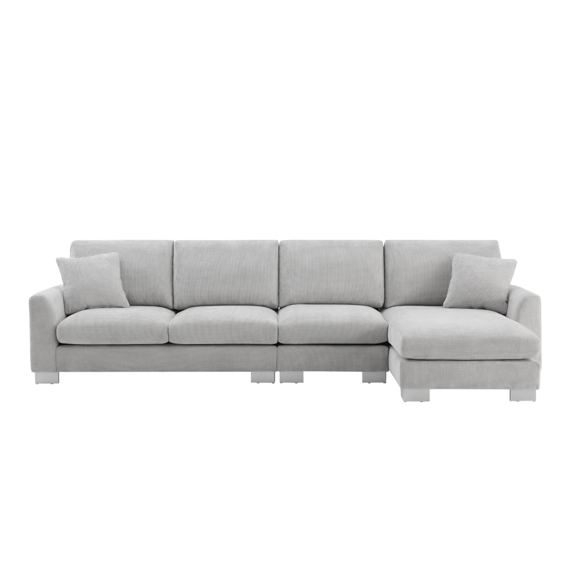 119*55" Modern Oversized Sectional Sofa,L Shaped Luxury Couch Set With 2 Free Pillows,5 Seat Chenille Indoor Furniture With Chaise For Living Room,Apartment,Office,2 Colors Light Gray Chenille 5 Seat