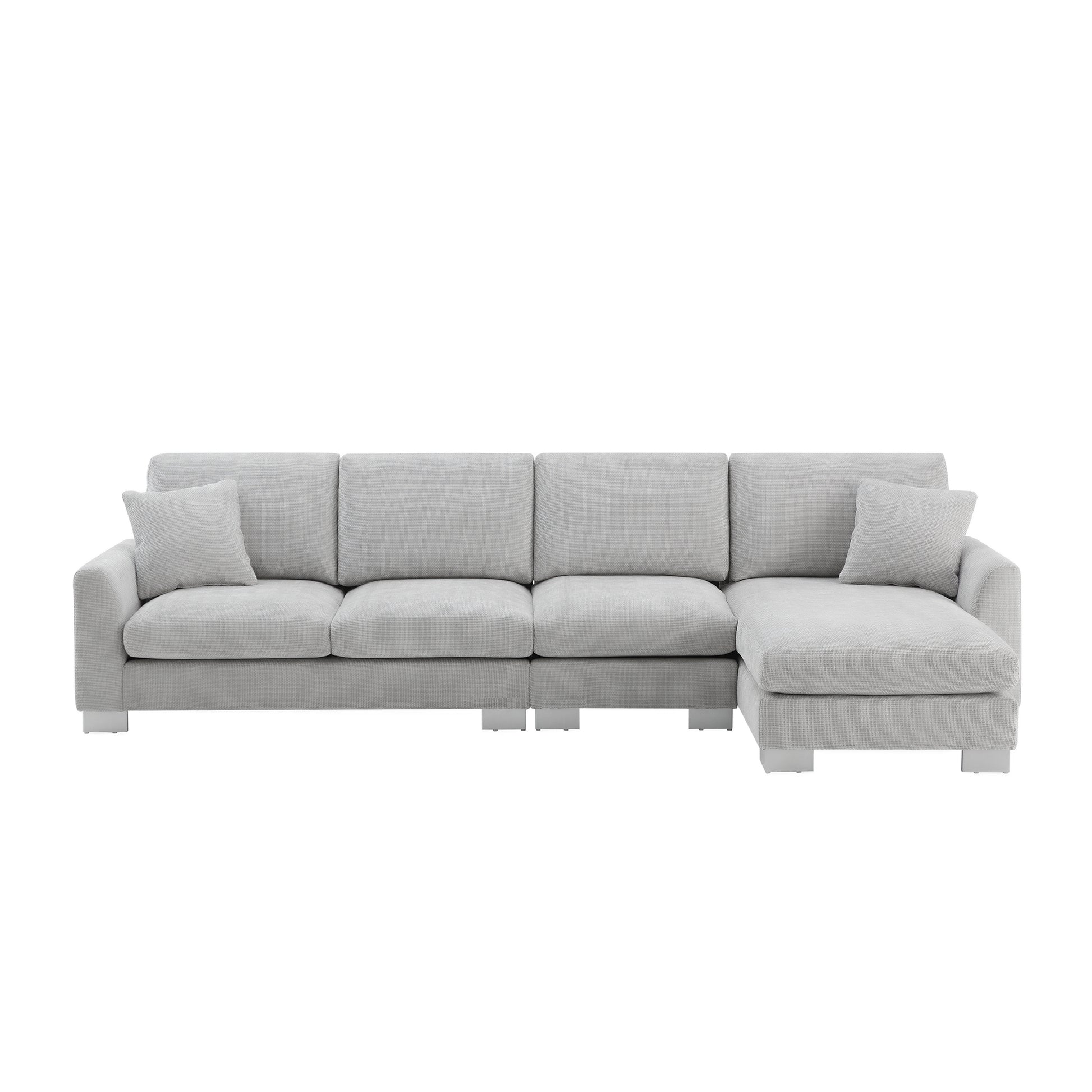 119*55" Modern Oversized Sectional Sofa,L Shaped Luxury Couch Set With 2 Free Pillows,5 Seat Chenille Indoor Furniture With Chaise For Living Room,Apartment,Office,2 Colors Light Gray Chenille 5 Seat