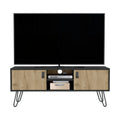 Toka Hairpin Legs Tv Rack With Media Center And 2 Door, Black Macadamia Black Multi 40 49 Inches Particle Board Pine