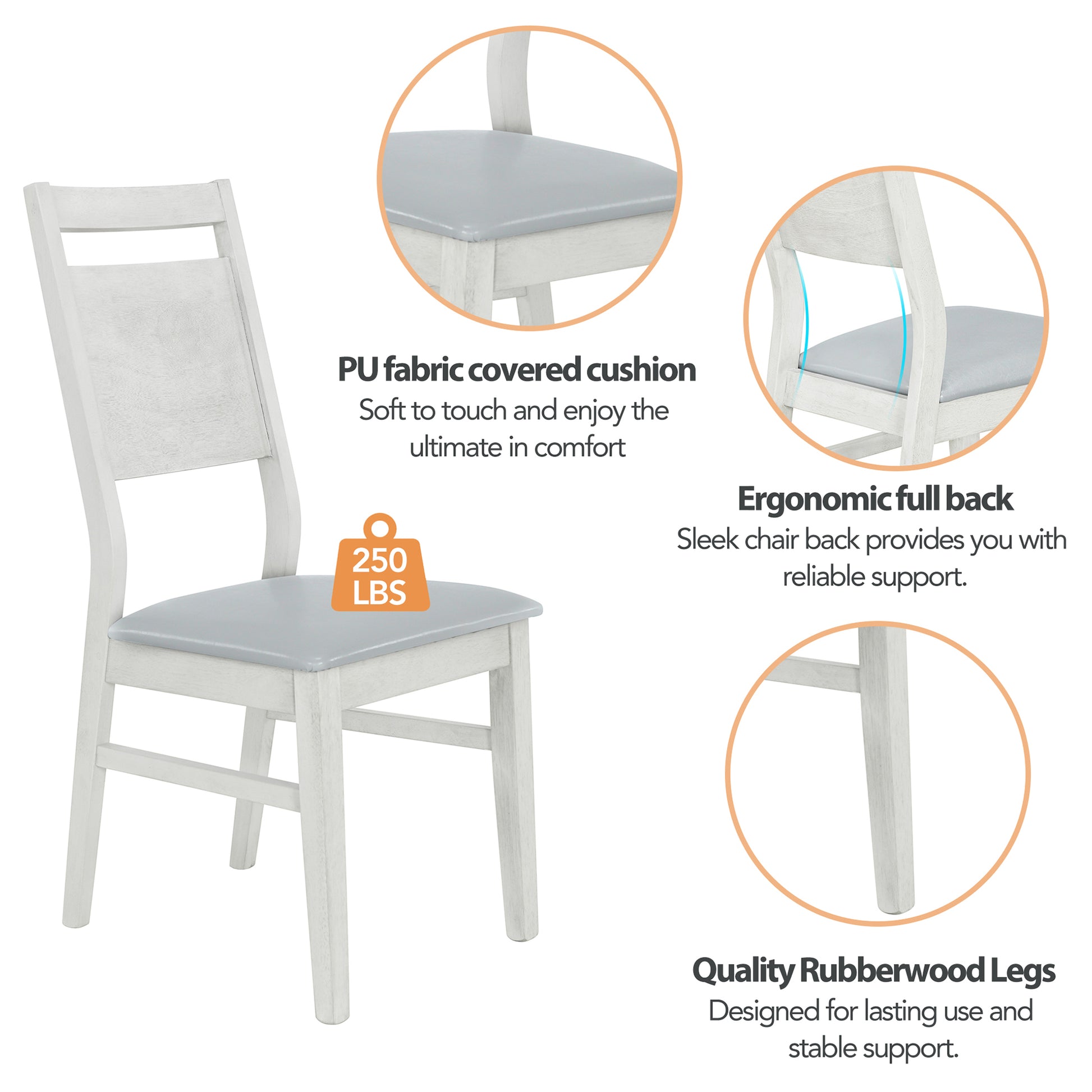 Farmhouse 6 Piece Wood Dining Table Set With 4 Upholstered Chairs And Bench, Gray Gray Wood Dining Room Bench Seating Rubberwood Rectangular Dining Table With Chair And Bench Upholstered Chair Wood Gray Solid Back Seats 6 Farmhouse Trestle Foam Solid
