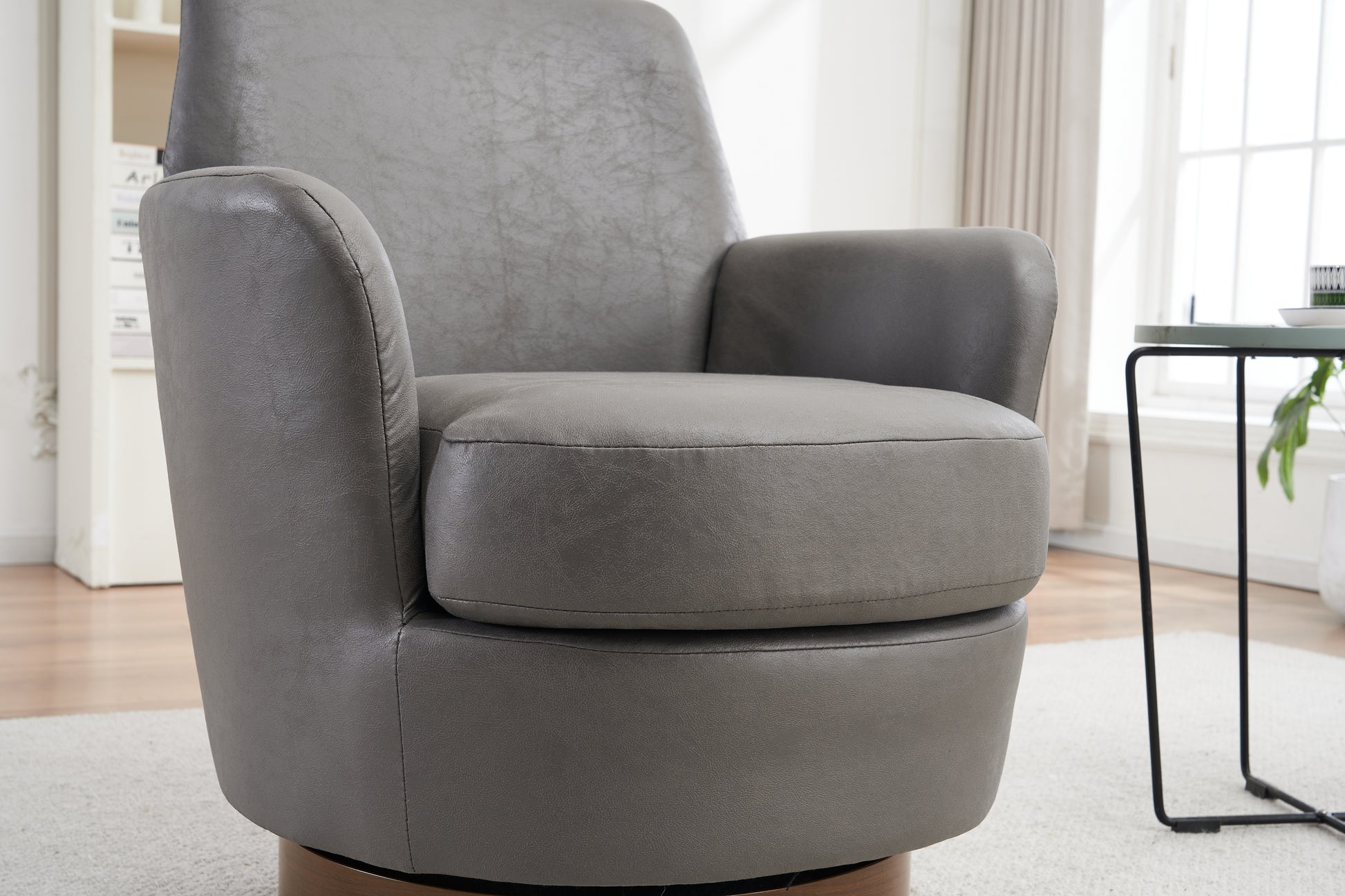 Pu Leather Swivel Barrel Chair, Swivel Accent Chairs Armchair For Living Room, Reading Chairs For Bedroom Comfy, Round Barrel Chairs With Gold Stainless Steel Base Grey Grey Primary Living Space