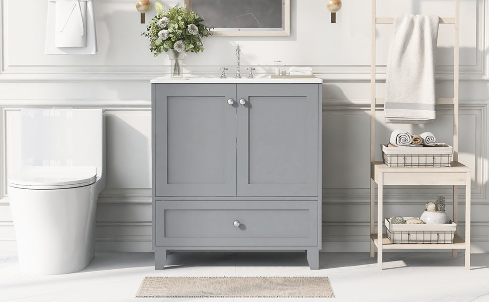 30" Premium Bathroom Vanity Set With Ceramic Sink And Large Storage Space Ideal For Small Bathrooms Blue Gray Bathroom Solid Wood Mdf