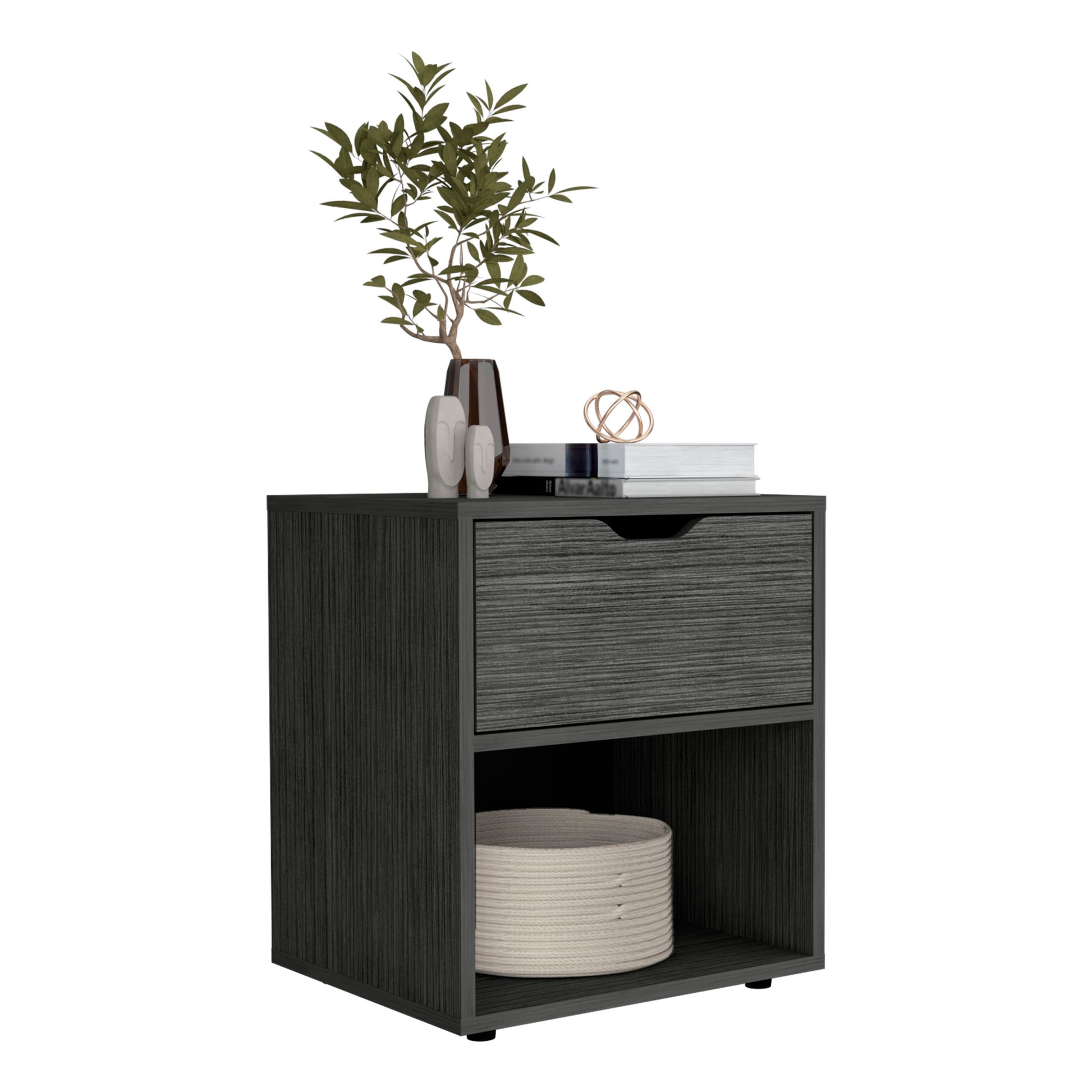 19.7" H Nightstand End Table With Open Shelf,Ligth Gray Light Gray Particle Board Pine