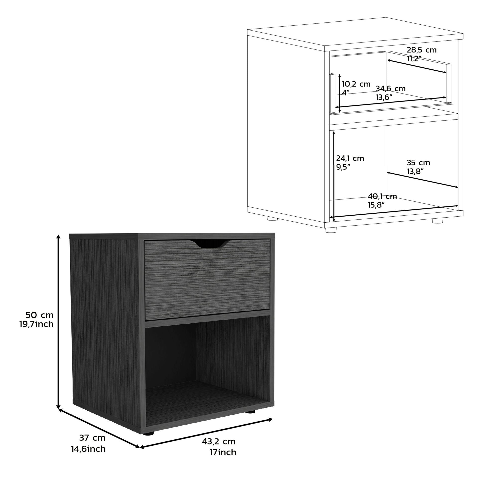 Depot E Shop Adak 19.7" H Nightstand End Table With Open Shelf,Ligth Gray Light Gray Particle Board Pine