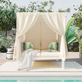 Outdoor Patio Sunbed With Curtains, High Comfort, Suitable For Multiple Scenarios Beige Woven Rope