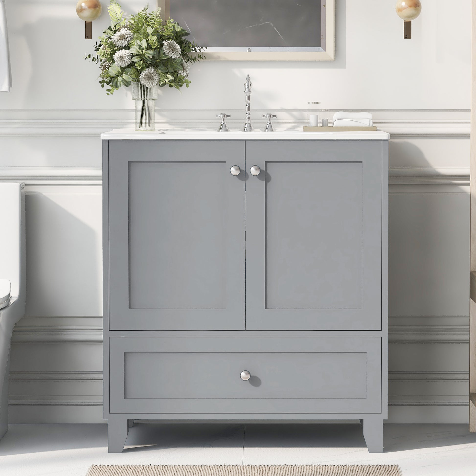 30" Premium Bathroom Vanity Set With Ceramic Sink And Large Storage Space Ideal For Small Bathrooms Blue Gray Bathroom Solid Wood Mdf