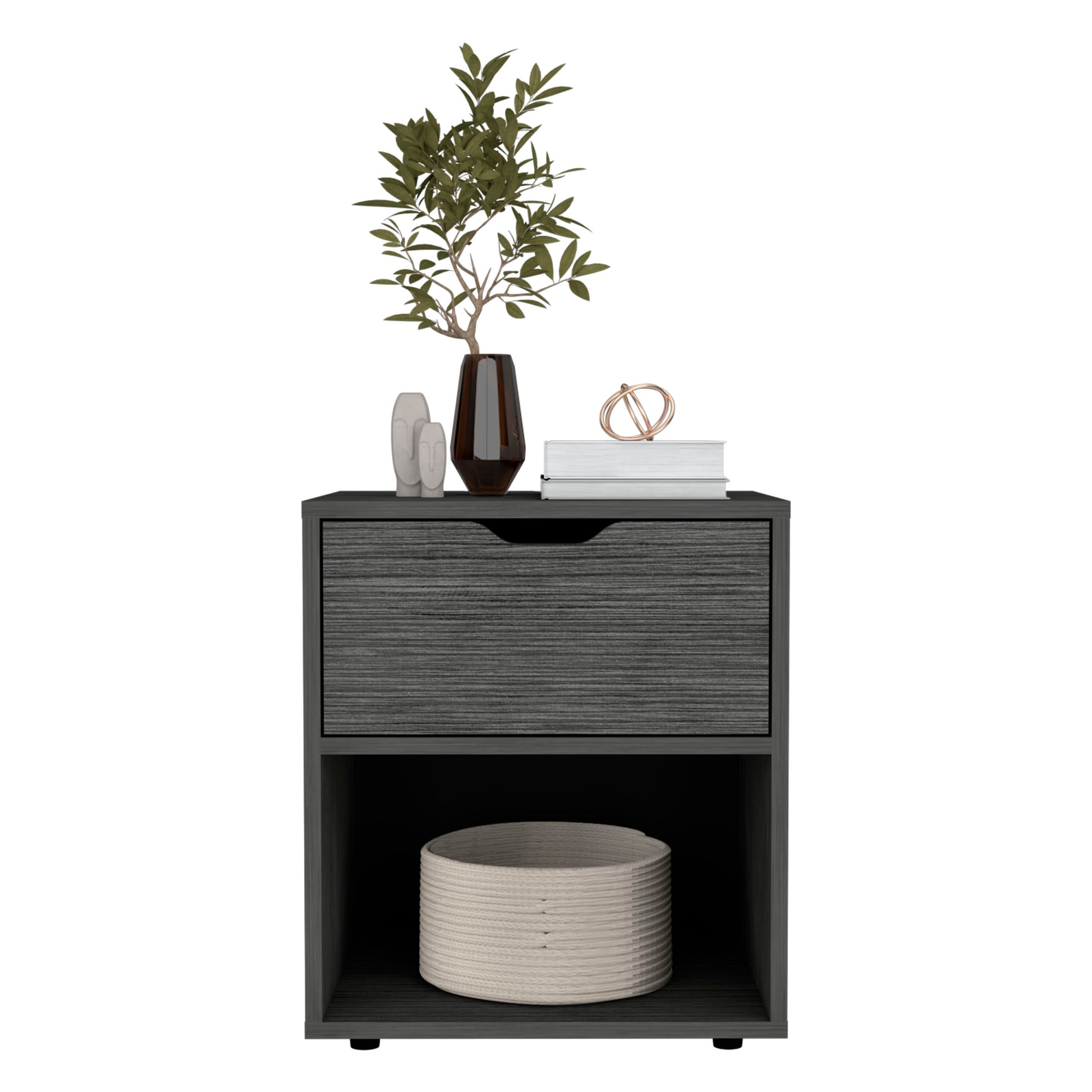 19.7" H Nightstand End Table With Open Shelf,Ligth Gray Light Gray Particle Board Pine