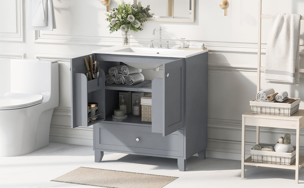 30" Premium Bathroom Vanity Set With Ceramic Sink And Large Storage Space Ideal For Small Bathrooms Blue Gray Bathroom Solid Wood Mdf