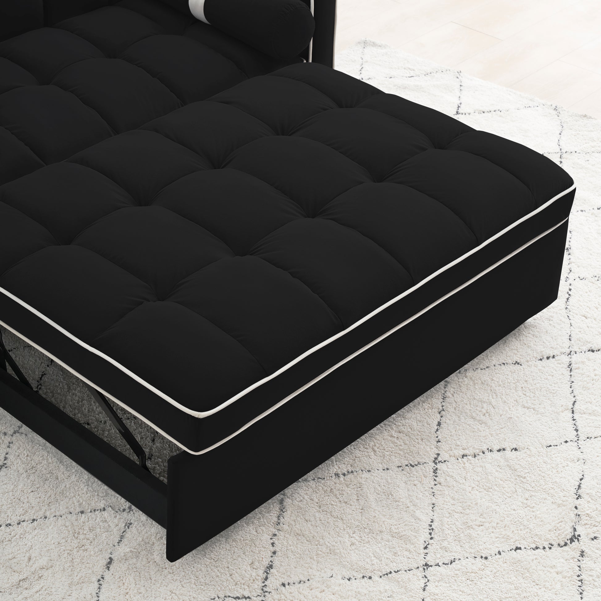 Sleeper Sofa Couch W Pull Out Bed, 55" Modern Velvet Convertible Sleeper Sofa Bed, Small Beautiful Seat Sofa Bed W Pillows & Side Pockets For Small Space, Living Room, Apartment,Black Black Velvet 2 Seat